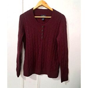 Brooks Brothers Womens Large 100% Lambswool sweater Cable Knit burgundy